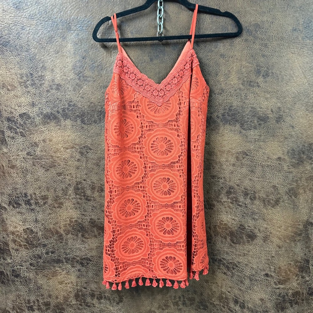 Xtraordinary‎ Medium Burnt Orange Bohemian Crochet Tassel Adjustable Strap Dress